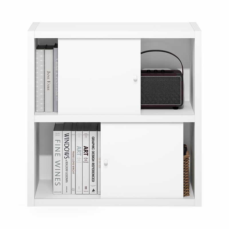 Furinno CUBICLE 4-Cube Extra Thick Frame Bookcase with Sliding Doors. White