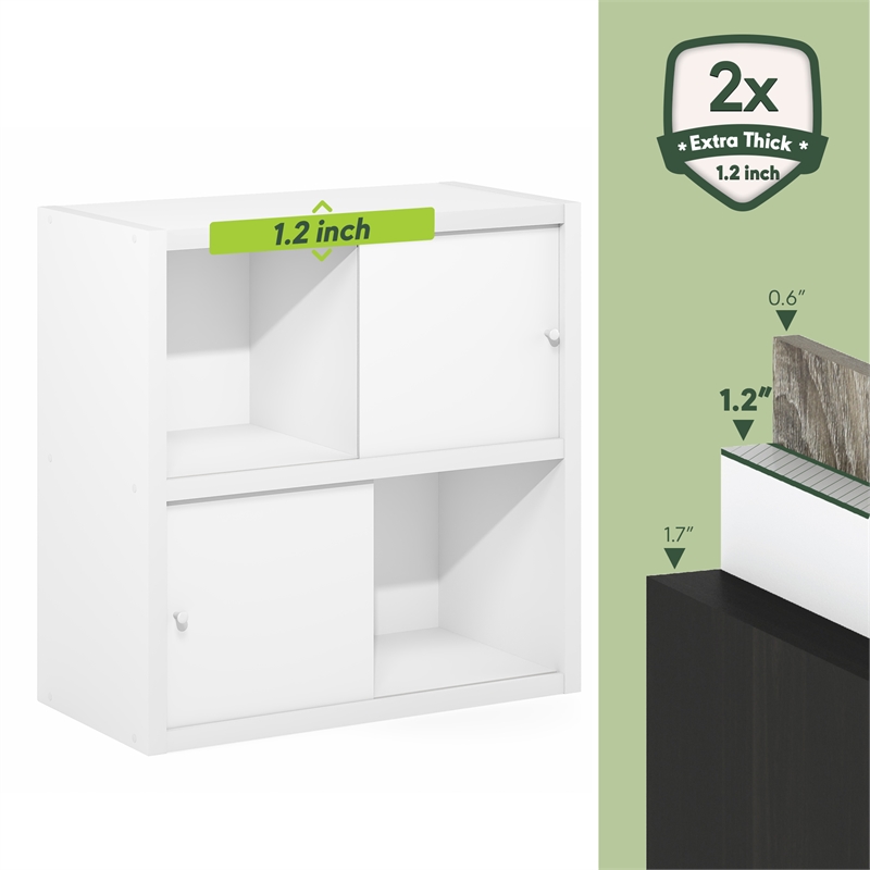 Furinno CUBICLE 4-Cube Extra Thick Frame Bookcase with Sliding Doors. White