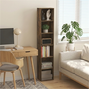 Furinno LUDER 6-Tier Narrow Open Shelf Standing Bookcase. Amber Pine