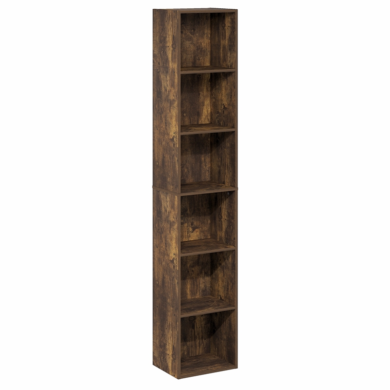 Furinno LUDER 6-Tier Narrow Open Shelf Standing Bookcase. Amber Pine