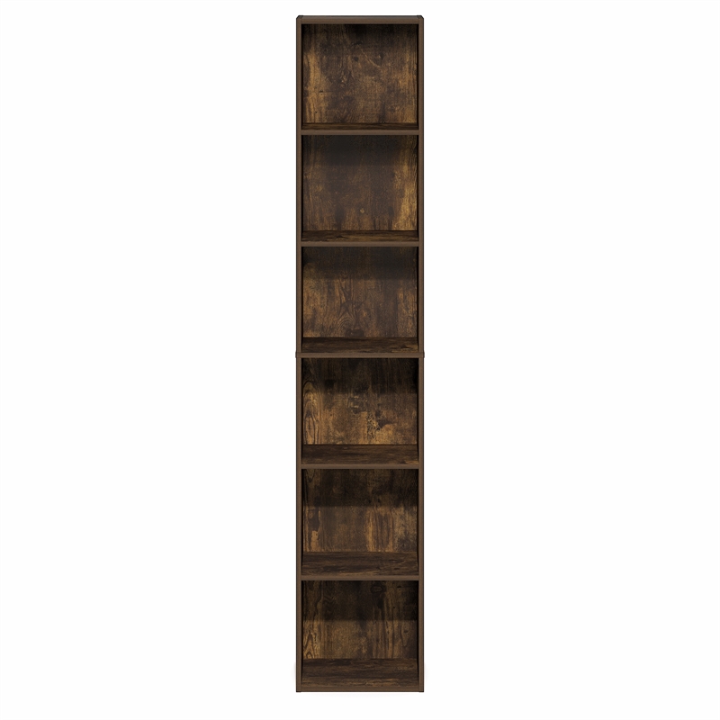 Furinno LUDER 6-Tier Narrow Open Shelf Standing Bookcase. Amber Pine