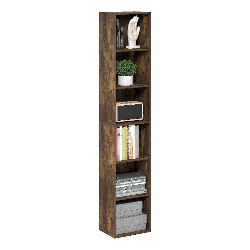Furinno LUDER 6-Tier Narrow Open Shelf Standing Bookcase. Amber Pine