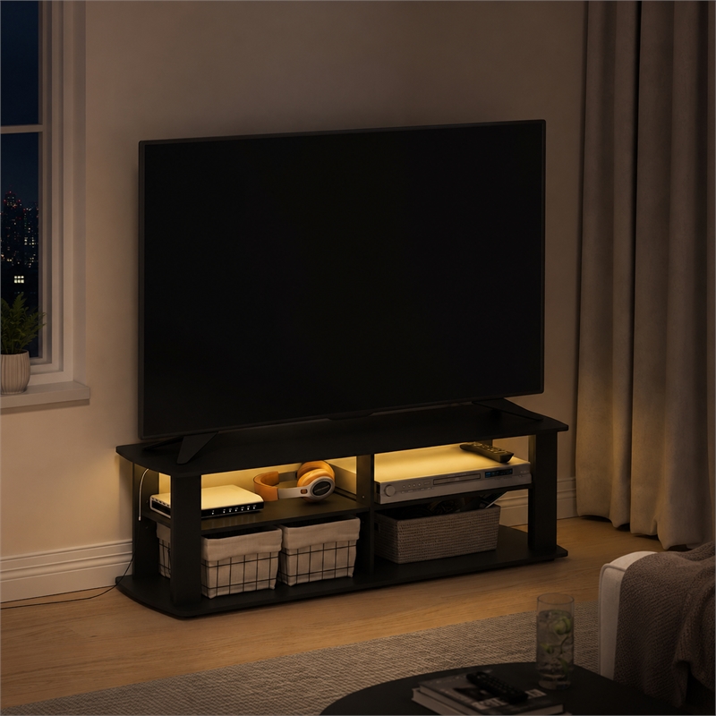 Furinno Nelly 3-Tier LED TV Stand for TV up to 50 Inch. Black