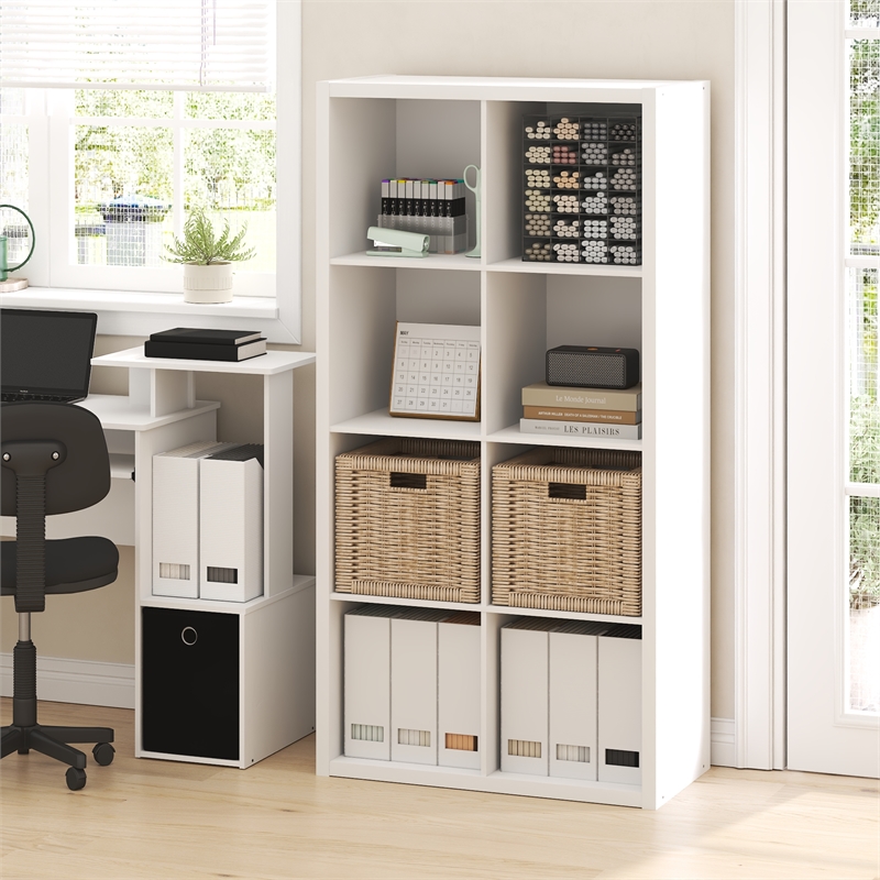 Furinno CUBICLE 8-Cube Extra Thick Frame Reversible Bookcase. White
