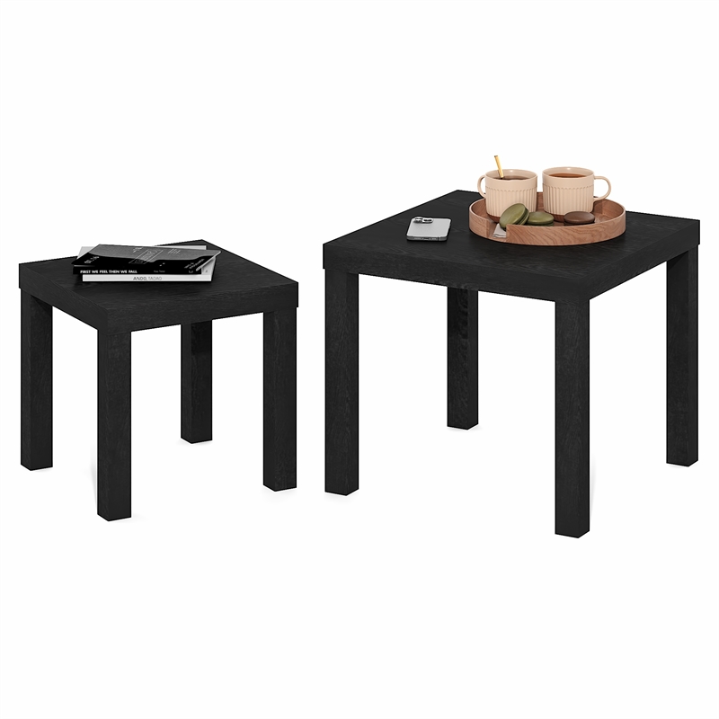 Furinno CLASSIC Set of 2. Nesting Side Tables. 1.8 Inch Thick. Black