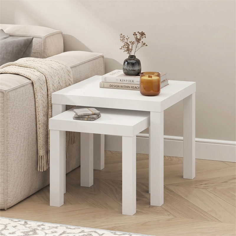 Furinno CLASSIC Set of 2. Nesting Side Tables. 1.8 Inch Thick. White