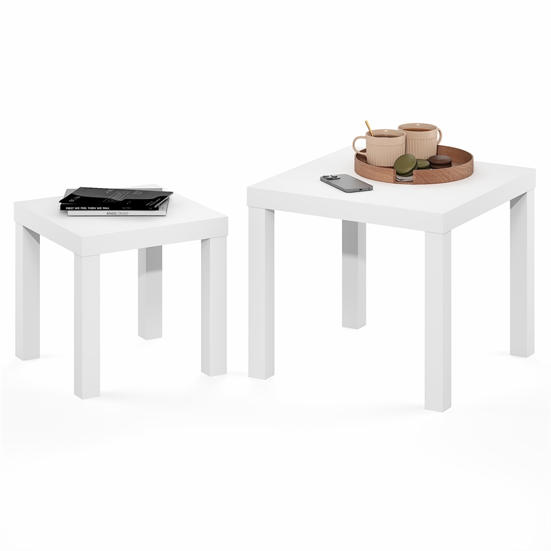 Furinno CLASSIC Set of 2. Nesting Side Tables. 1.8 Inch Thick. White