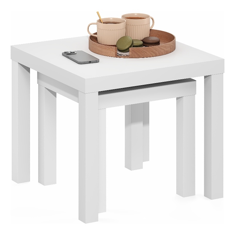 Furinno CLASSIC Set of 2. Nesting Side Tables. 1.8 Inch Thick. White