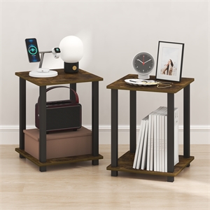 Furinno SIMPLISTIC Set of 2. 2-Tier Nightstand. Bedside Table. Amber Pine