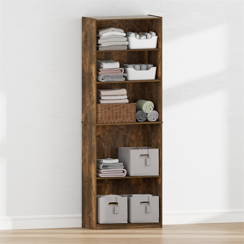 Furinno REED 5-Tier Open Shelf Closet Organizers/Storage. Amber Pine