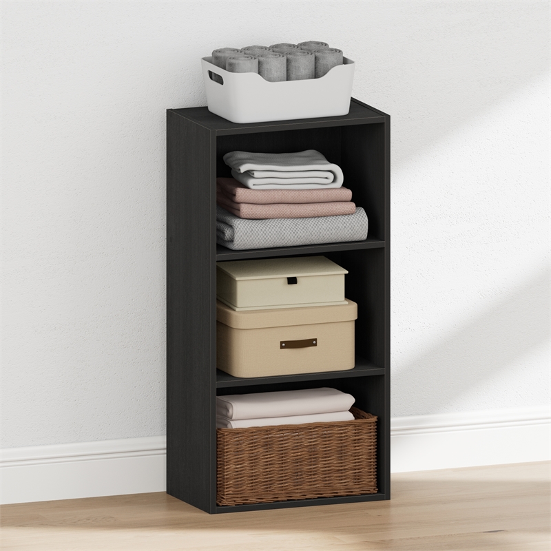 Furinno REED 3-Tier Open Shelf Bookcase. 9.3 x 15.5 x 31.4. Blackwood