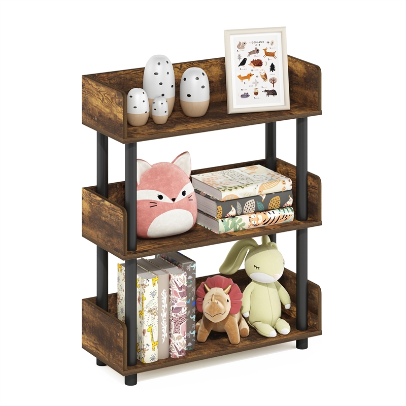 Furinno TURN-N-TUBE 3-Tier Rounded Corner Top Edges Bookcases. Amber Pine