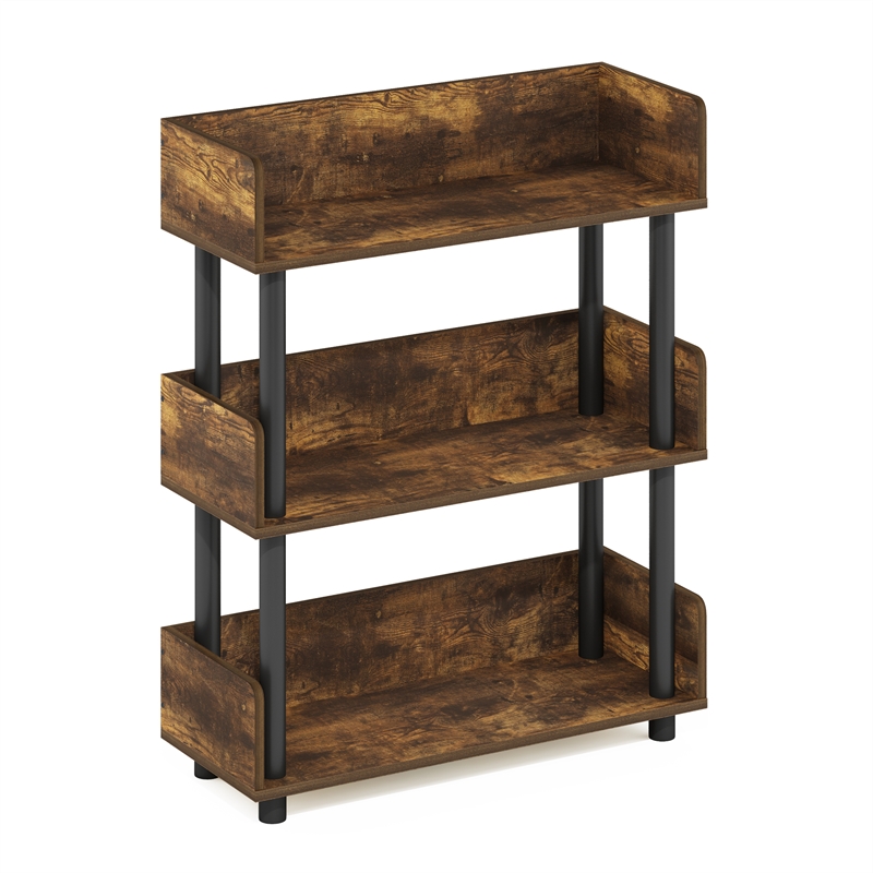 Furinno TURN-N-TUBE 3-Tier Rounded Corner Top Edges Bookcases. Amber Pine