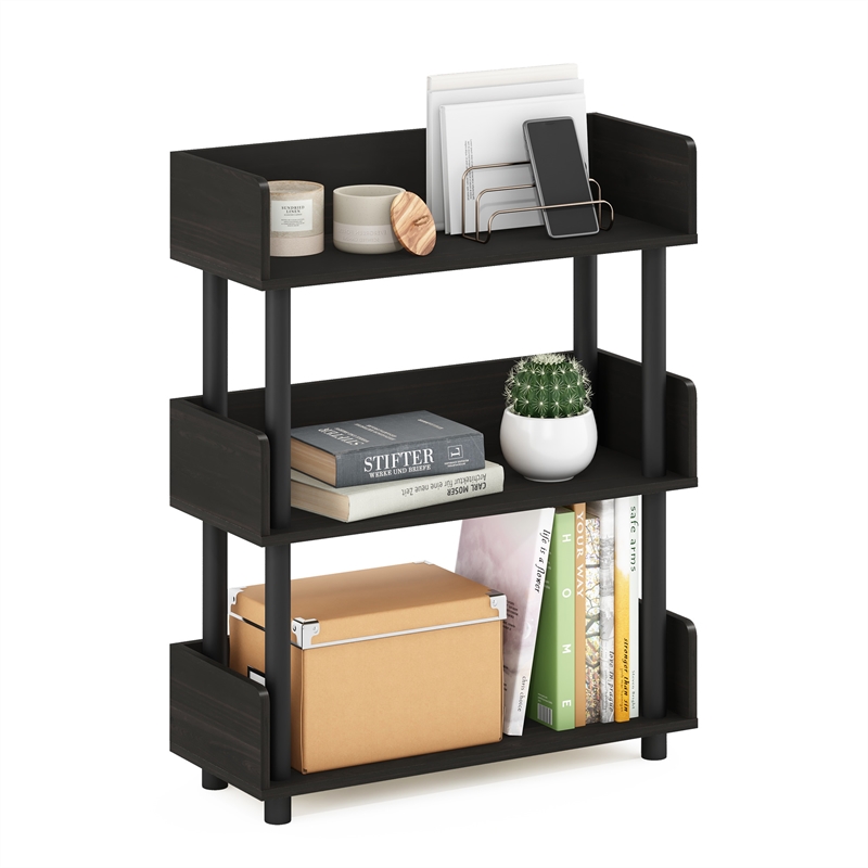 Furinno TURN-N-TUBE 3-Tier Rounded Corner Top Edges Bookcases. Espresso