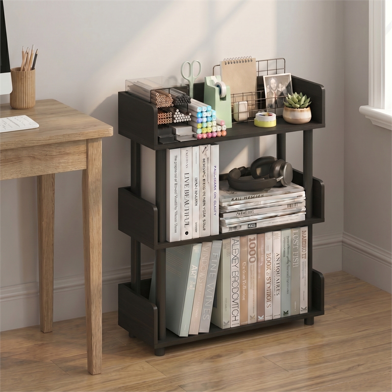 Furinno TURN-N-TUBE 3-Tier Rounded Corner Top Edges Bookcases. Espresso