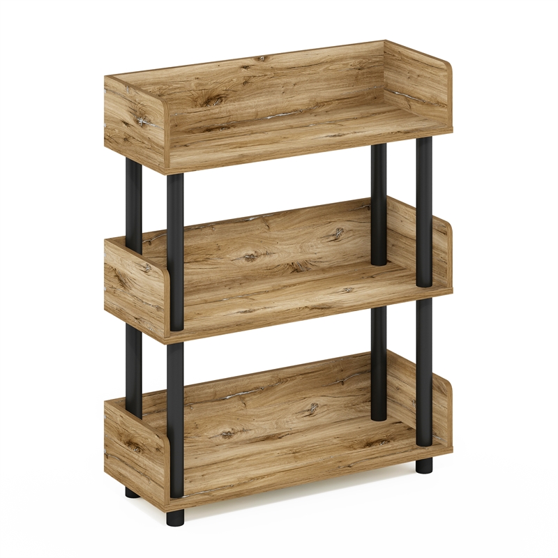 Furinno TURN-N-TUBE 3-Tier Round Corner Top Edges Bookcases. Flagstaff Oak
