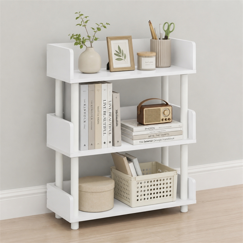 Furinno TURN-N-TUBE 3-Tier Rounded Corner Top Edges Bookcases. White