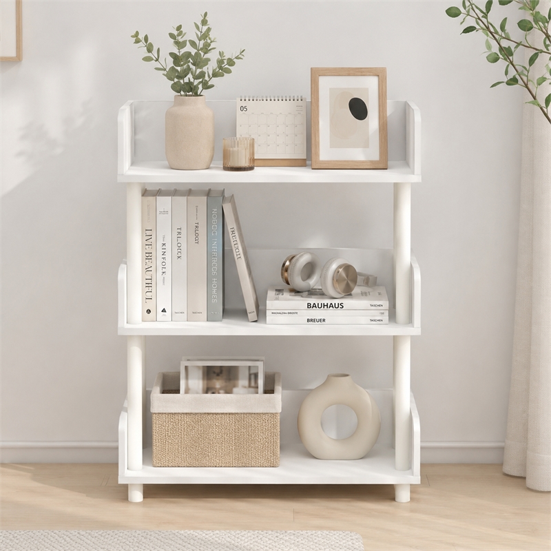 Furinno TURN-N-TUBE 3-Tier Rounded Corner Top Edges Bookcases. White
