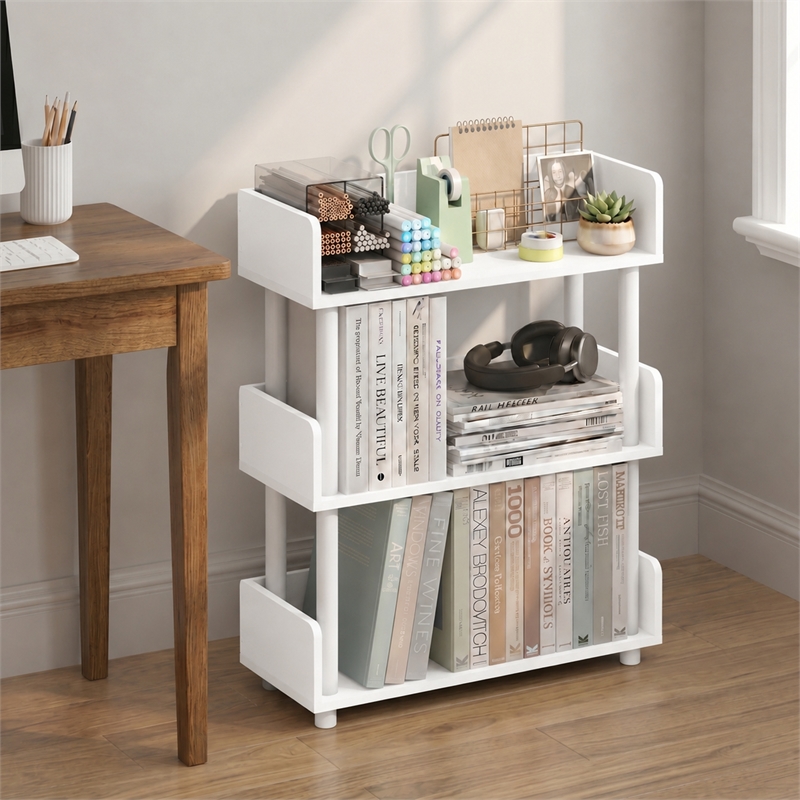 Furinno TURN-N-TUBE 3-Tier Rounded Corner Top Edges Bookcases. White