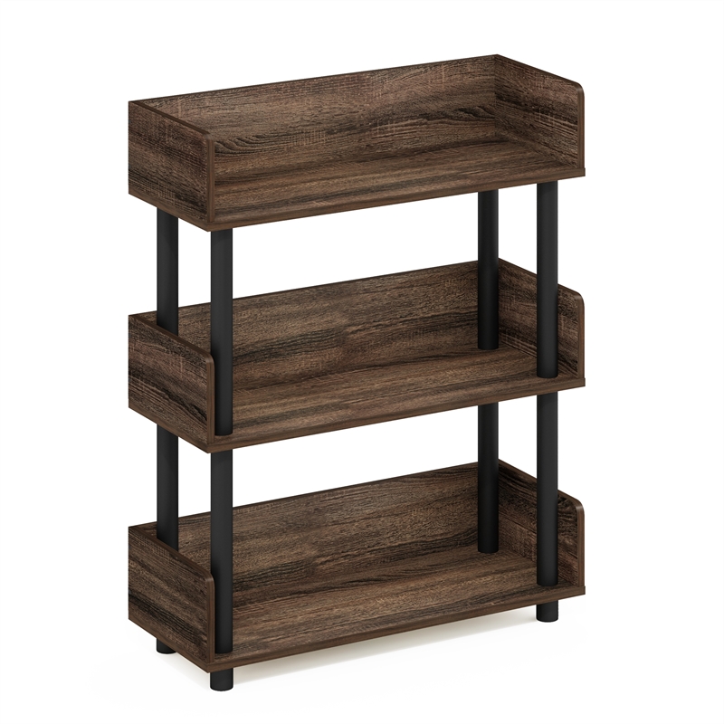 Furinno TURN-N-TUBE 3-Tier Rounded Corner Top Edges Bookcases. Walnut