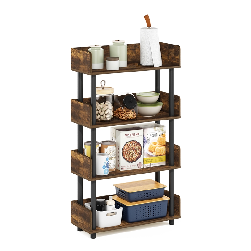 Furinno TURN-N-TUBE 4-Tier Rounded Corner Top Edges Bookcases. Amber Pine