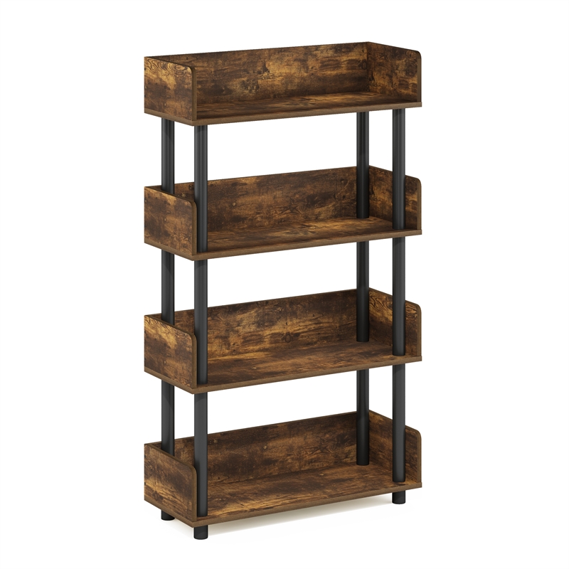 Furinno TURN-N-TUBE 4-Tier Rounded Corner Top Edges Bookcases. Amber Pine