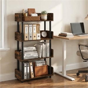 Furinno TURN-N-TUBE 4-Tier Rounded Corner Top Edges Bookcases. Amber Pine
