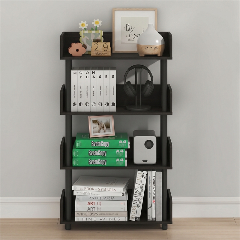 Furinno TURN-N-TUBE 4-Tier Rounded Corner Top Edges Bookcases. Espresso