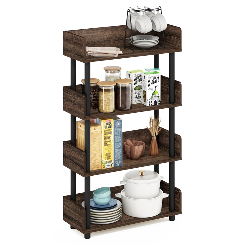 Furinno TURN-N-TUBE 4-Tier Rounded Corner Top Edges Bookcases. Walnut
