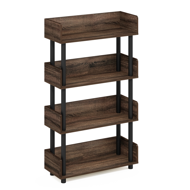 Furinno TURN-N-TUBE 4-Tier Rounded Corner Top Edges Bookcases. Walnut