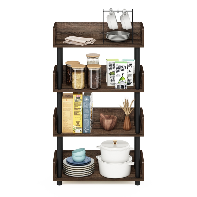 Furinno TURN-N-TUBE 4-Tier Rounded Corner Top Edges Bookcases. Walnut