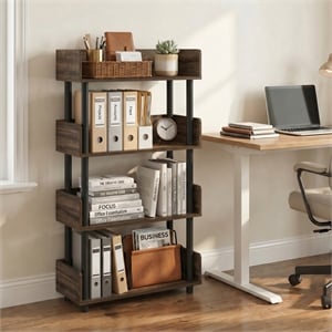 Furinno TURN-N-TUBE 4-Tier Rounded Corner Top Edges Bookcases. Walnut