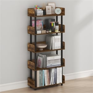 Furinno TURN-N-TUBE 5-Tier Rounded Corner Top Edges Bookcases. Walnut