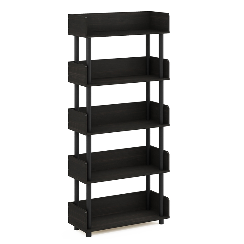 Furinno TURN-N-TUBE 5-Tier Rounded Corner Top Edges Bookcases. Espresso