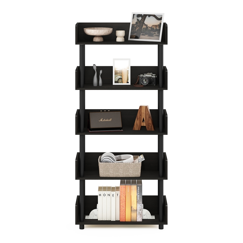 Furinno TURN-N-TUBE 5-Tier Rounded Corner Top Edges Bookcases. Espresso