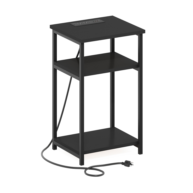 Furinno MORETTI 3-Tier Nightstand. USB & Type-C Charging Port. Americano