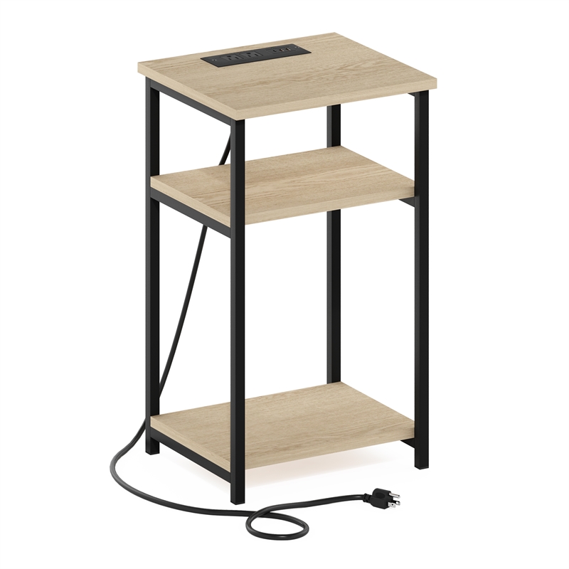 Furinno MORETTI 3-Tier Nightstand. USB & Type-C Charging Port. Bauhaus Oak