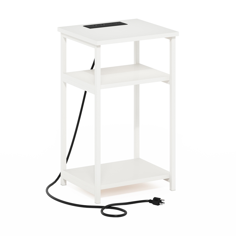 Furinno MORETTI 3-Tier Nightstand. USB & Type-C Charging Port. White