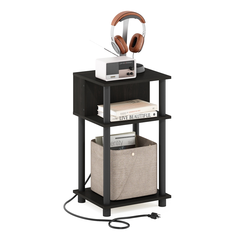 Furinno JUST 3-Tier Nightstand with USB & Type-C Charging Port. Espresso