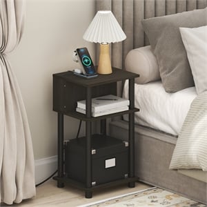 Furinno JUST 3-Tier Nightstand with USB & Type-C Charging Port. Espresso