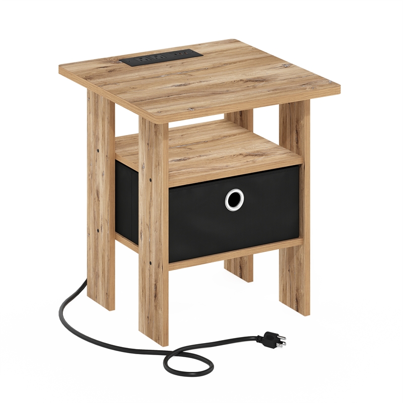 Furinno ANDREY Nightstand with USB & Type-C Charging Port. Flagstaff Oak