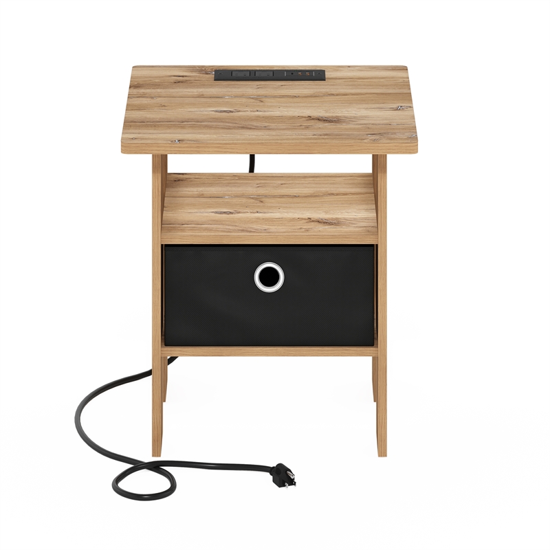 Furinno ANDREY Nightstand with USB & Type-C Charging Port. Flagstaff Oak