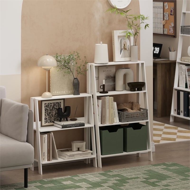 Furinno LADDER 3-Tier Ladder Bookcase. Storage Shelves. Storage Rack. White