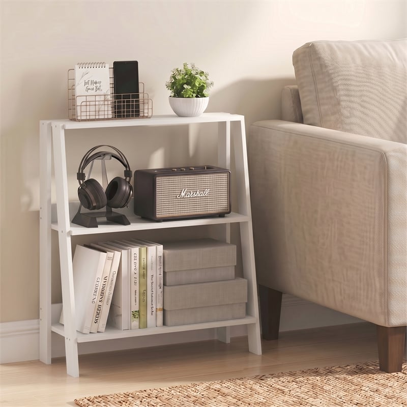 Furinno LADDER 3-Tier Ladder Bookcase. Storage Shelves. Storage Rack. White