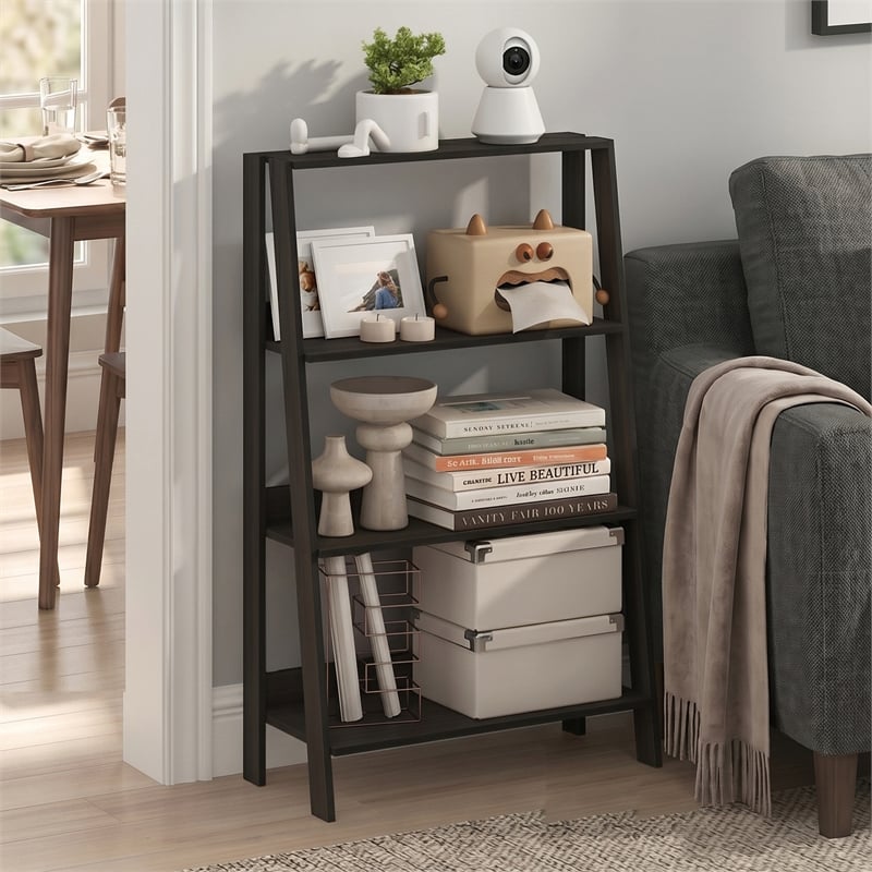Furinno LADDER 4-Tier Ladder Bookcase. Storage Shelves. Espresso