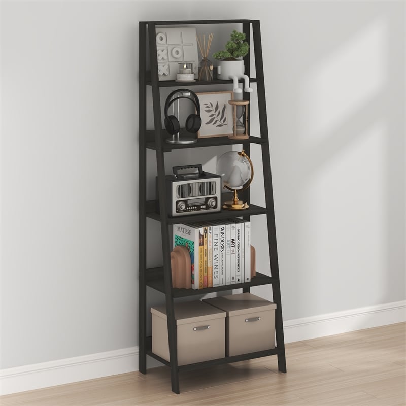 Furinno LADDER 6-Tier Ladder Bookcase. Storage Shelves. Espresso