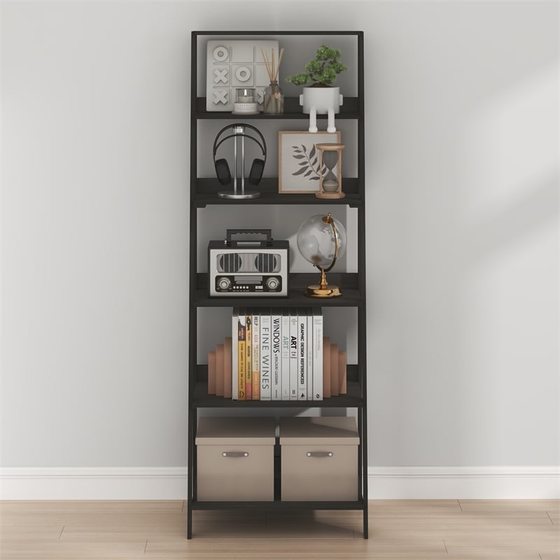 Furinno LADDER 6-Tier Ladder Bookcase. Storage Shelves. Espresso