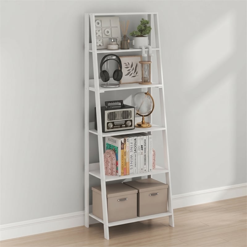 Furinno LADDER 6-Tier Ladder Bookcase. Storage Shelves. Storage Rack. White