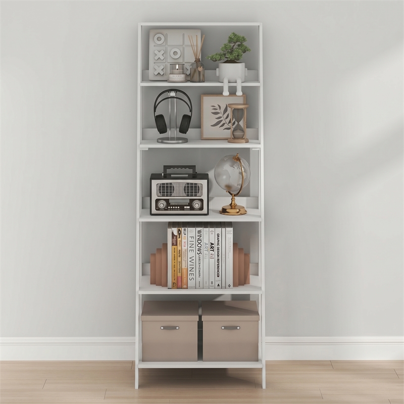 Furinno LADDER 6-Tier Ladder Bookcase. Storage Shelves. Storage Rack. White