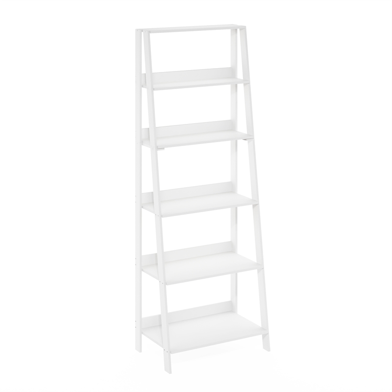 Furinno LADDER 6-Tier Ladder Bookcase. Storage Shelves. Storage Rack. White